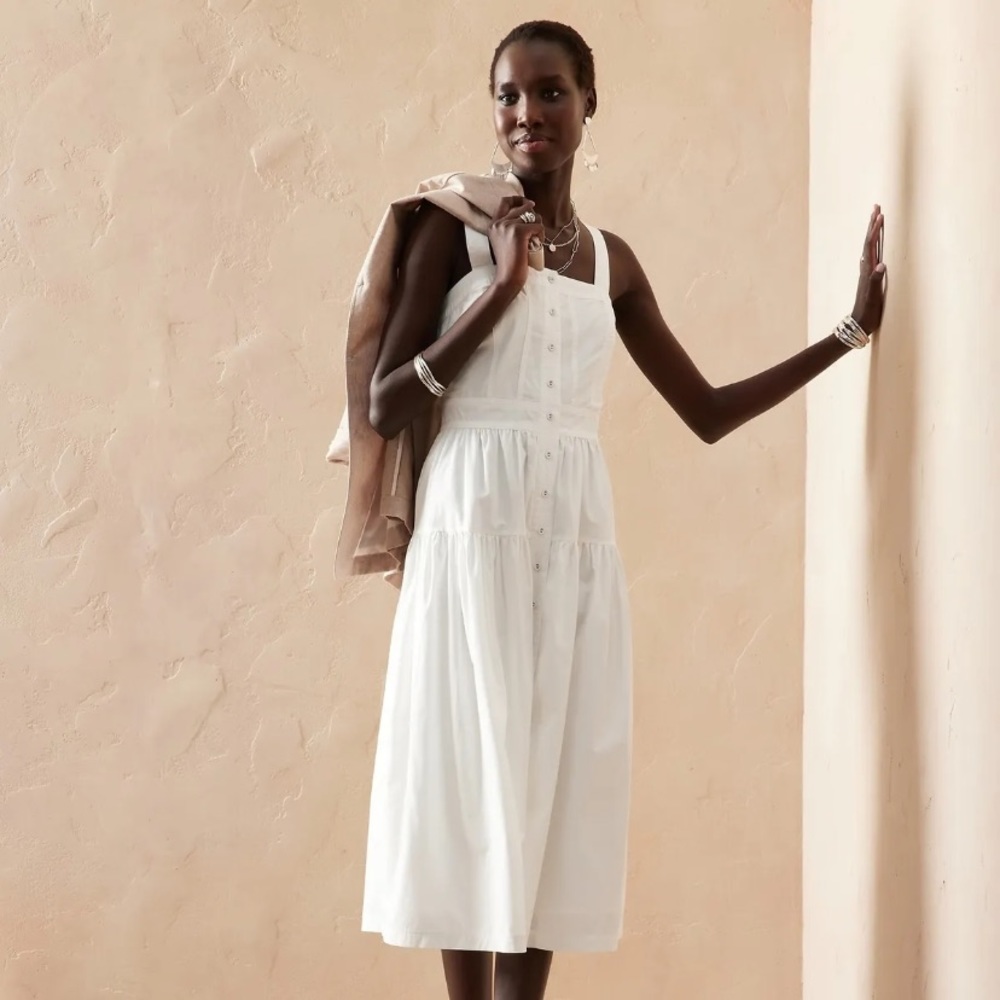 NWT Banana Republic Factory Poplin Dress New Off White Sz 14